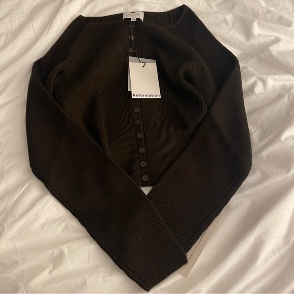 NWT Reformation Meadow Regenerative Merino Cardigan in Mole Size Small